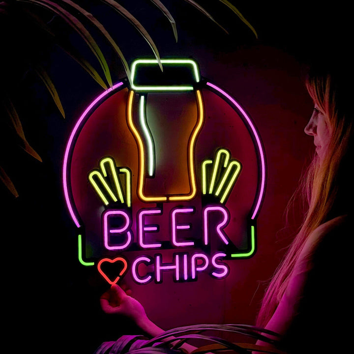 Beer & Chips - Neon Wall Art, | Hoagard