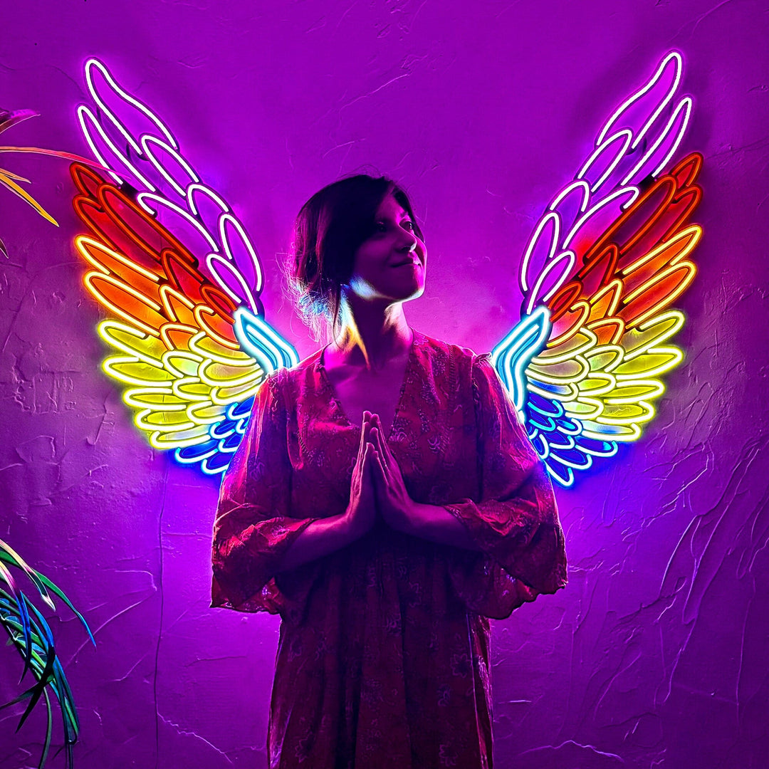 Neon Wings Colorful - Neon Wall Art, Without Remote Control | Hoagard.co