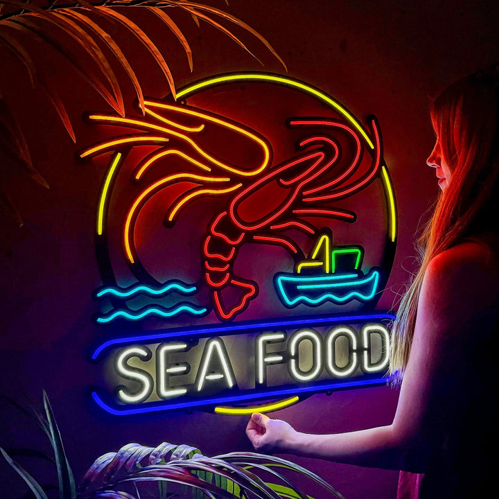 Sea Food - Neon Wall Art, Without Remote Control 66cm x 69cm Led Color 2 | Hoagard